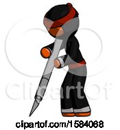 Poster, Art Print Of Orange Ninja Warrior Man Cutting With Large Scalpel