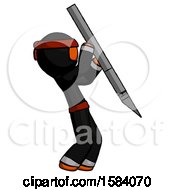 Poster, Art Print Of Orange Ninja Warrior Man Stabbing Or Cutting With Scalpel