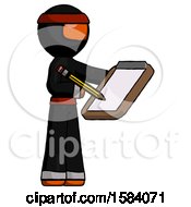 Poster, Art Print Of Orange Ninja Warrior Man Using Clipboard And Pencil