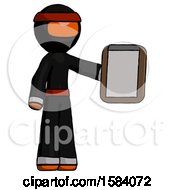 Poster, Art Print Of Orange Ninja Warrior Man Showing Clipboard To Viewer