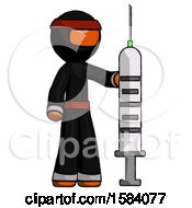 Poster, Art Print Of Orange Ninja Warrior Man Holding Large Syringe