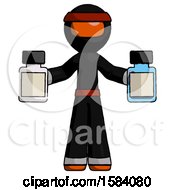 Orange Ninja Warrior Man Holding Two Medicine Bottles