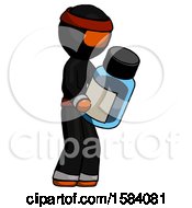 Orange Ninja Warrior Man Holding Glass Medicine Bottle