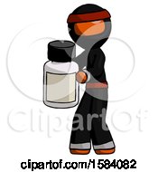Orange Ninja Warrior Man Holding White Medicine Bottle