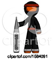 Orange Ninja Warrior Man Standing With Large Thermometer
