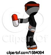 Poster, Art Print Of Orange Ninja Warrior Man Holding Red Pill Walking To Left