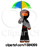 Poster, Art Print Of Orange Ninja Warrior Man Holding Umbrella Rainbow Colored