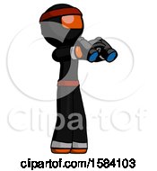 Poster, Art Print Of Orange Ninja Warrior Man Holding Binoculars Ready To Look Right