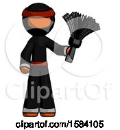 Poster, Art Print Of Orange Ninja Warrior Man Holding Feather Duster Facing Forward