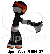 Poster, Art Print Of Orange Ninja Warrior Man Dusting With Feather Duster Downwards