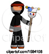 Poster, Art Print Of Orange Ninja Warrior Man Holding Jester Staff