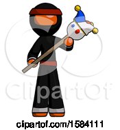 Poster, Art Print Of Orange Ninja Warrior Man Holding Jester Diagonally
