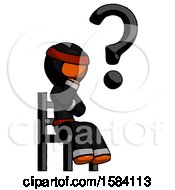 Poster, Art Print Of Orange Ninja Warrior Man Question Mark Concept Sitting On Chair Thinking