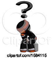 Poster, Art Print Of Orange Ninja Warrior Man Thinker Question Mark Concept