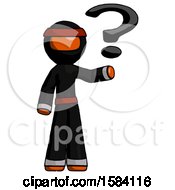 Poster, Art Print Of Orange Ninja Warrior Man Holding Question Mark To Right