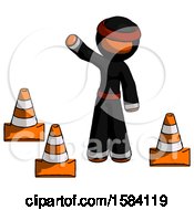 Poster, Art Print Of Orange Ninja Warrior Man Standing By Traffic Cones Waving