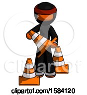 Poster, Art Print Of Orange Ninja Warrior Man Holding A Traffic Cone