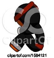 Poster, Art Print Of Orange Ninja Warrior Man Sitting With Head Down Facing Sideways Left