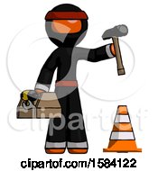 Poster, Art Print Of Orange Ninja Warrior Man Under Construction Concept Traffic Cone And Tools