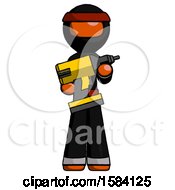 Poster, Art Print Of Orange Ninja Warrior Man Holding Large Drill