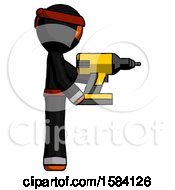Poster, Art Print Of Orange Ninja Warrior Man Using Drill Drilling Something On Right Side