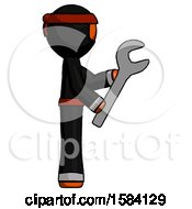Poster, Art Print Of Orange Ninja Warrior Man Using Wrench Adjusting Something To Right
