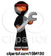 Poster, Art Print Of Orange Ninja Warrior Man Holding Large Wrench With Both Hands