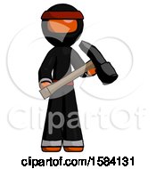 Poster, Art Print Of Orange Ninja Warrior Man Holding Hammer Ready To Work