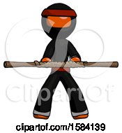 Orange Ninja Warrior Man Bo Staff Kung Fu Defense Pose