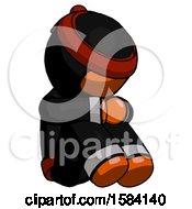Poster, Art Print Of Orange Ninja Warrior Man Sitting With Head Down Facing Angle Right