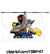 Orange Ninja Warrior Man Flying In Gyrocopter Front Side Angle View
