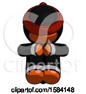 Poster, Art Print Of Orange Ninja Warrior Man Sitting With Head Down Facing Forward