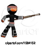 Poster, Art Print Of Orange Ninja Warrior Man Bo Staff Pointing Right Kung Fu Pose