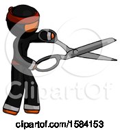 Poster, Art Print Of Orange Ninja Warrior Man Holding Giant Scissors Cutting Out Something