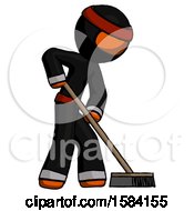 Poster, Art Print Of Orange Ninja Warrior Man Cleaning Services Janitor Sweeping Side View