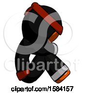 Poster, Art Print Of Orange Ninja Warrior Man Sitting With Head Down Facing Sideways Right