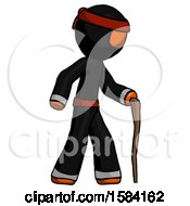 Poster, Art Print Of Orange Ninja Warrior Man Walking With Hiking Stick