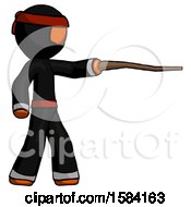 Poster, Art Print Of Orange Ninja Warrior Man Pointing With Hiking Stick