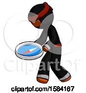 Poster, Art Print Of Orange Ninja Warrior Man Walking With Large Compass