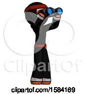 Poster, Art Print Of Orange Ninja Warrior Man Looking Through Binoculars To The Right