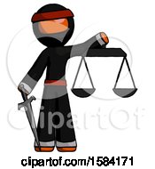 Poster, Art Print Of Orange Ninja Warrior Man Justice Concept With Scales And Sword Justicia Derived