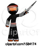 Poster, Art Print Of Orange Ninja Warrior Man Holding Sword In The Air Victoriously