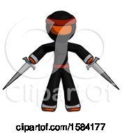 Poster, Art Print Of Orange Ninja Warrior Man Two Sword Defense Pose