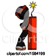 Poster, Art Print Of Orange Ninja Warrior Man Leaning Against Dynimate Large Stick Ready To Blow