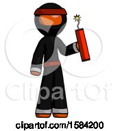 Poster, Art Print Of Orange Ninja Warrior Man Holding Dynamite With Fuse Lit