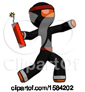 Poster, Art Print Of Orange Ninja Warrior Man Throwing Dynamite