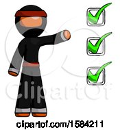 Poster, Art Print Of Orange Ninja Warrior Man Standing By List Of Checkmarks