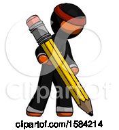 Poster, Art Print Of Orange Ninja Warrior Man Writing With Large Pencil