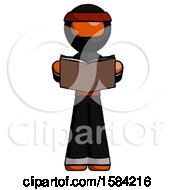 Poster, Art Print Of Orange Ninja Warrior Man Reading Book While Standing Up Facing Viewer