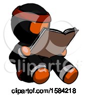Poster, Art Print Of Orange Ninja Warrior Man Reading Book While Sitting Down